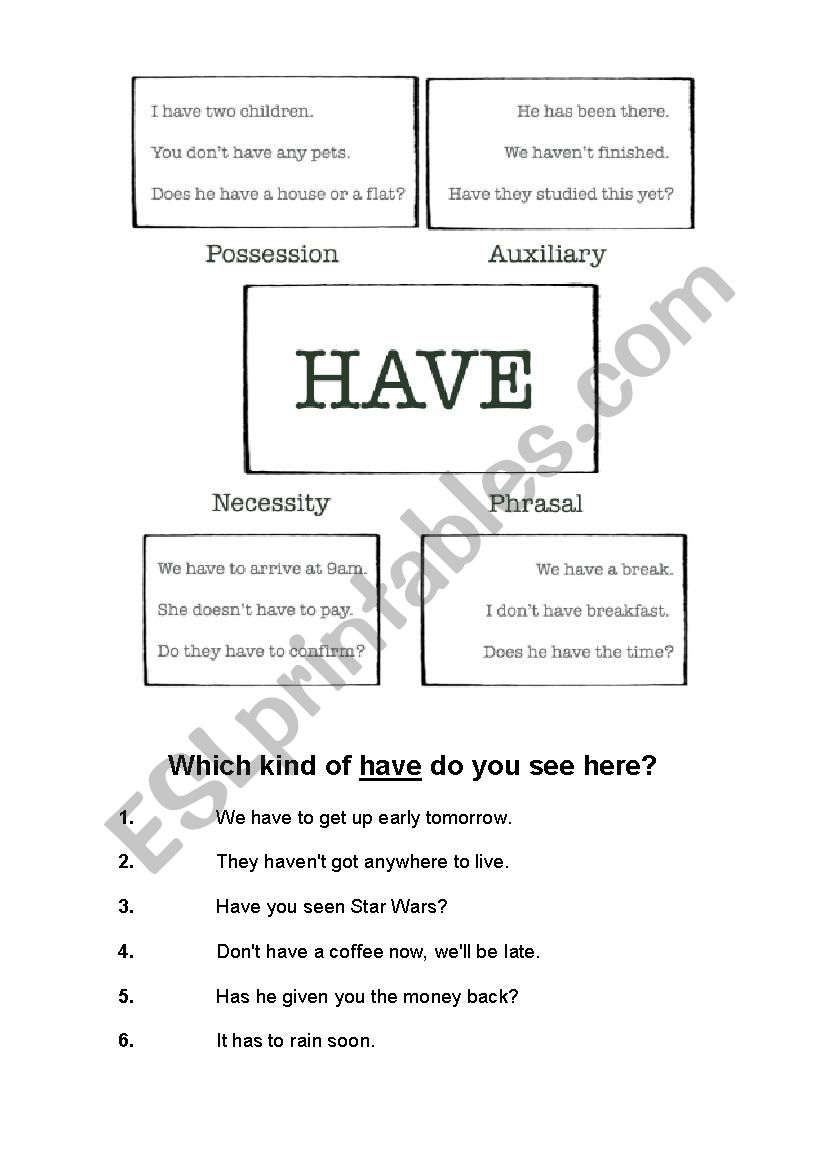 Have, 4 uses  worksheet