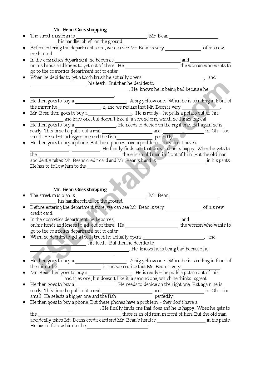 Mr Bean worksheet