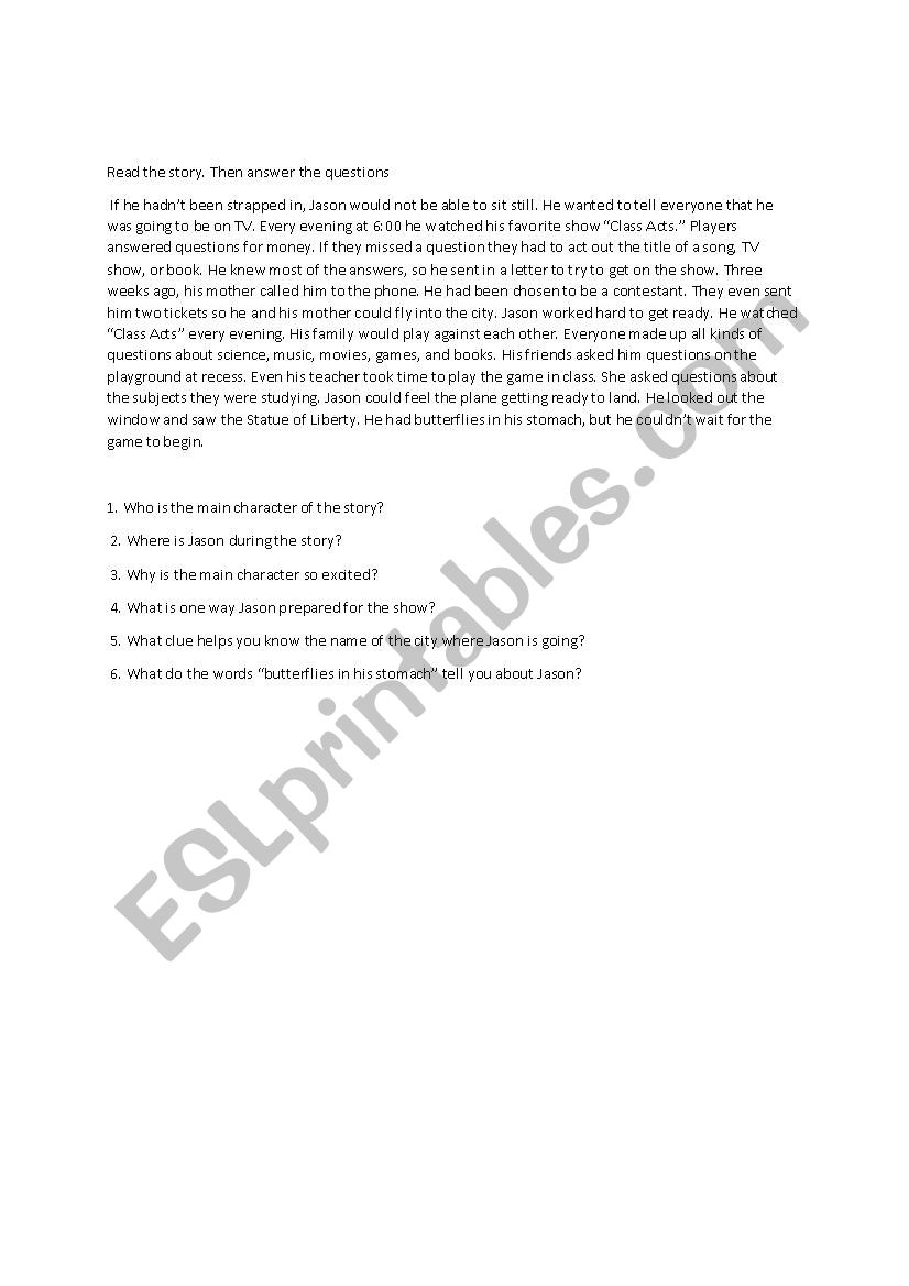 Reading for Comprehension worksheet