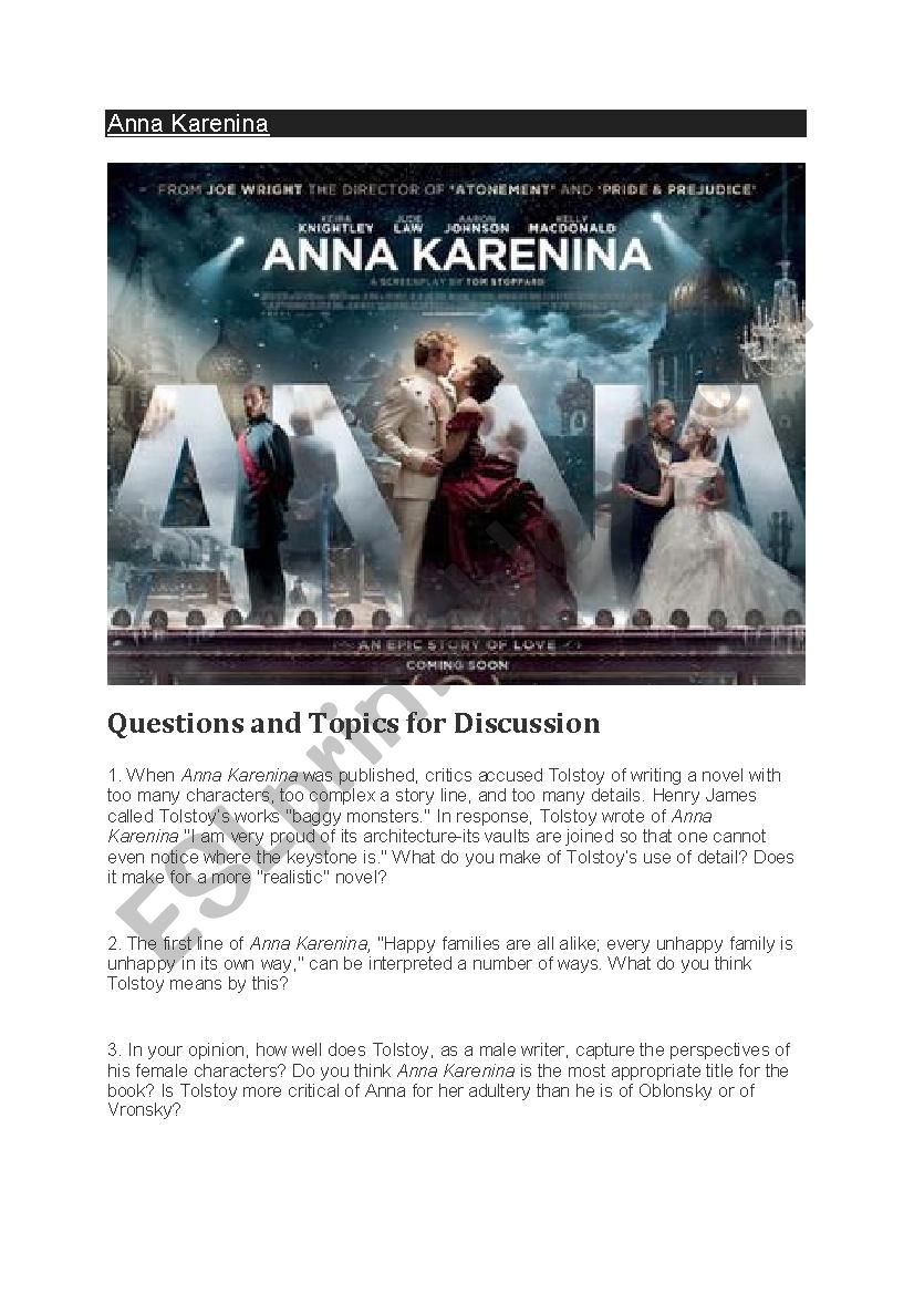 Anna Karenina worksheet