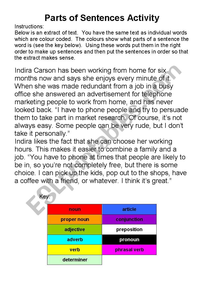 parts of speech - writing sentences