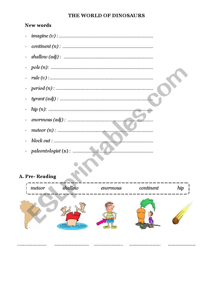 The world of dinosaurs worksheet