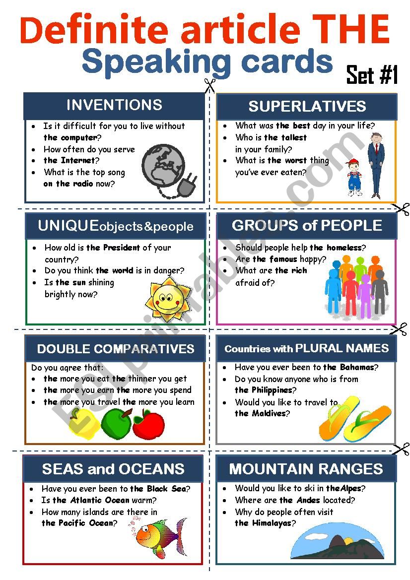 Definite article THE - Speaking cards/Test