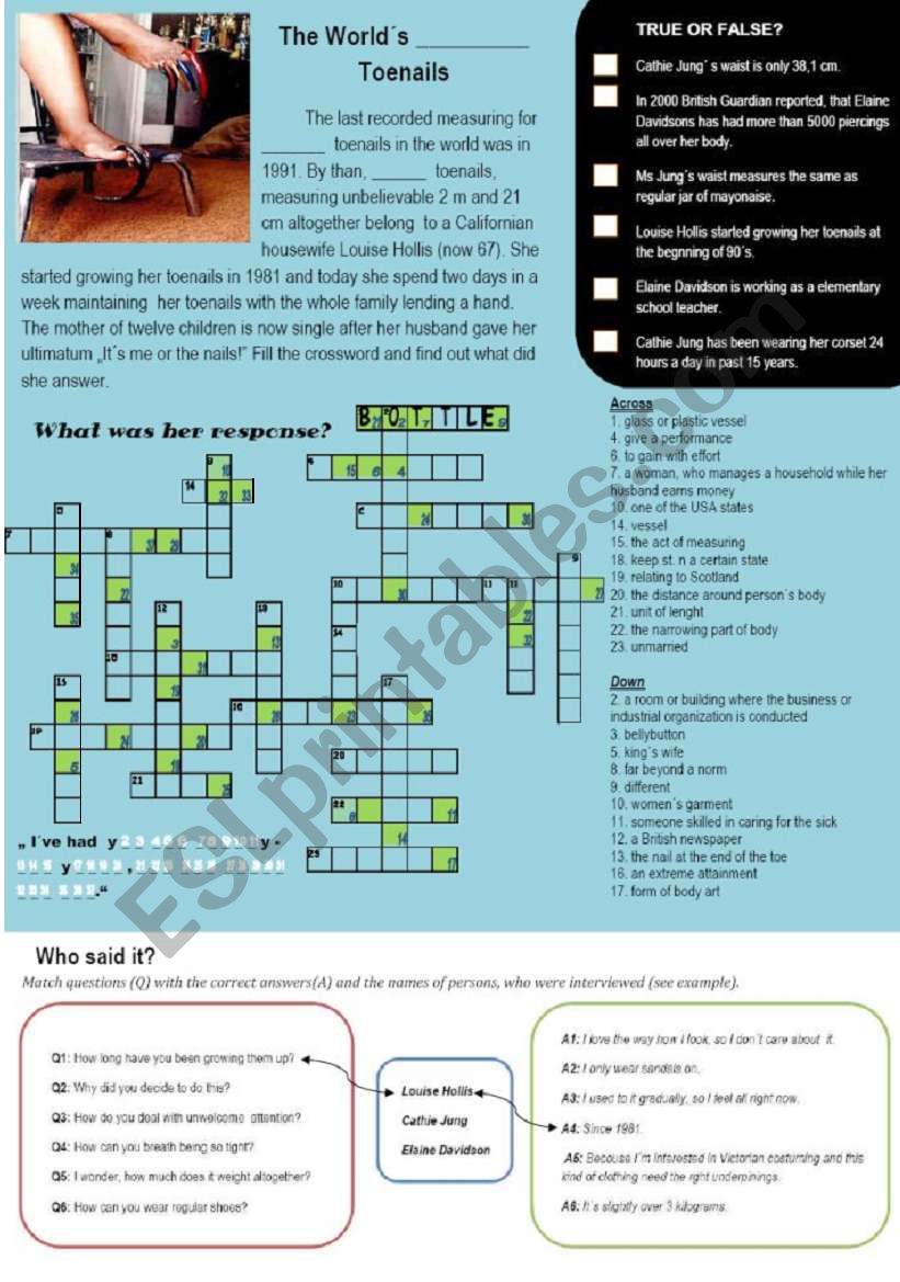 World records ,pg.2 worksheet