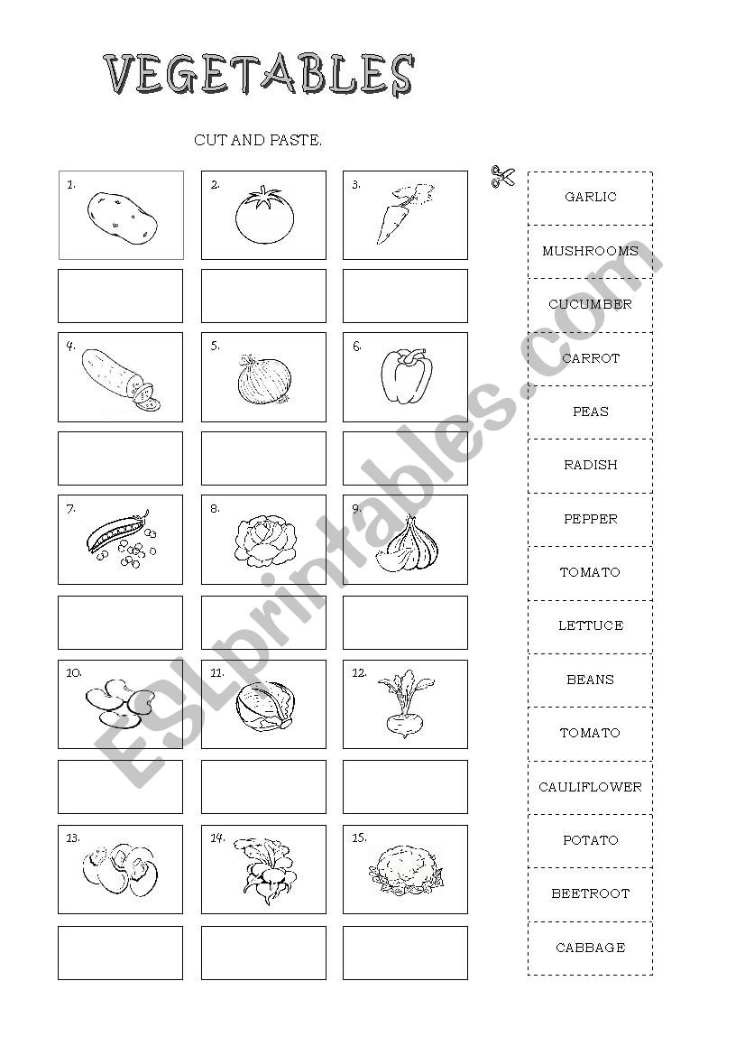 VEGETABLES worksheet