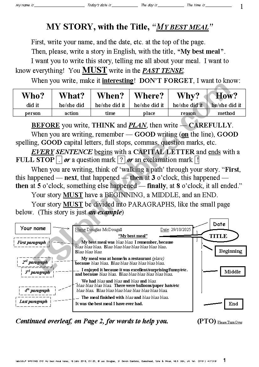 ESSAY 007 My best Meal worksheet