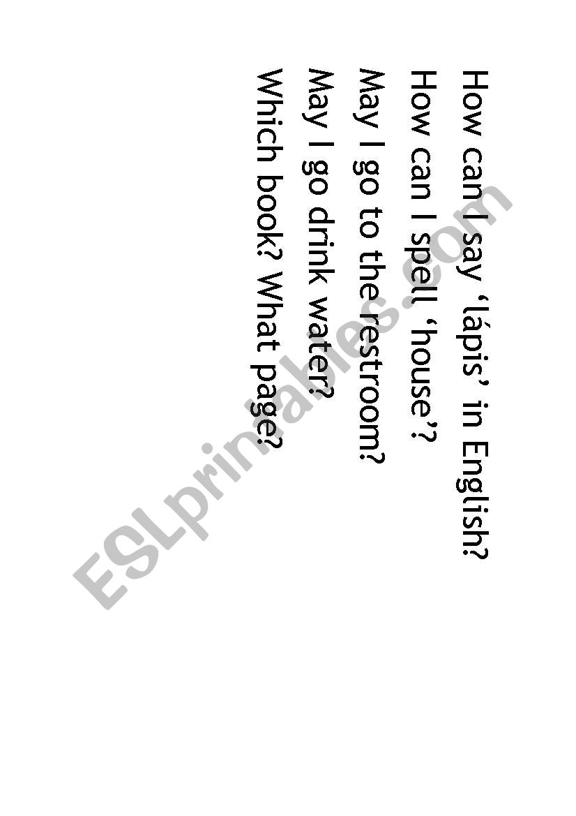 Classroom language worksheet