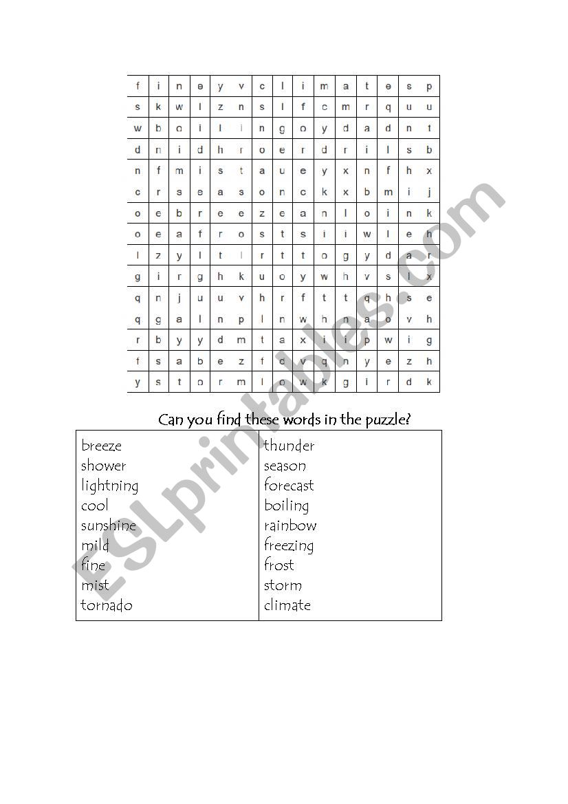 Weather vocabulary crossword worksheet