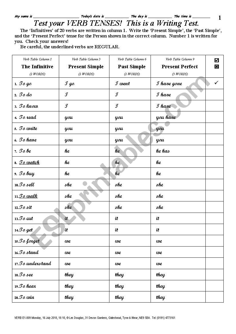 VERB 011 Revise 40 Verbs, Written & Spoken 