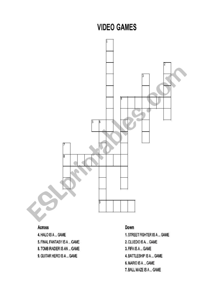 crosswords video games worksheet