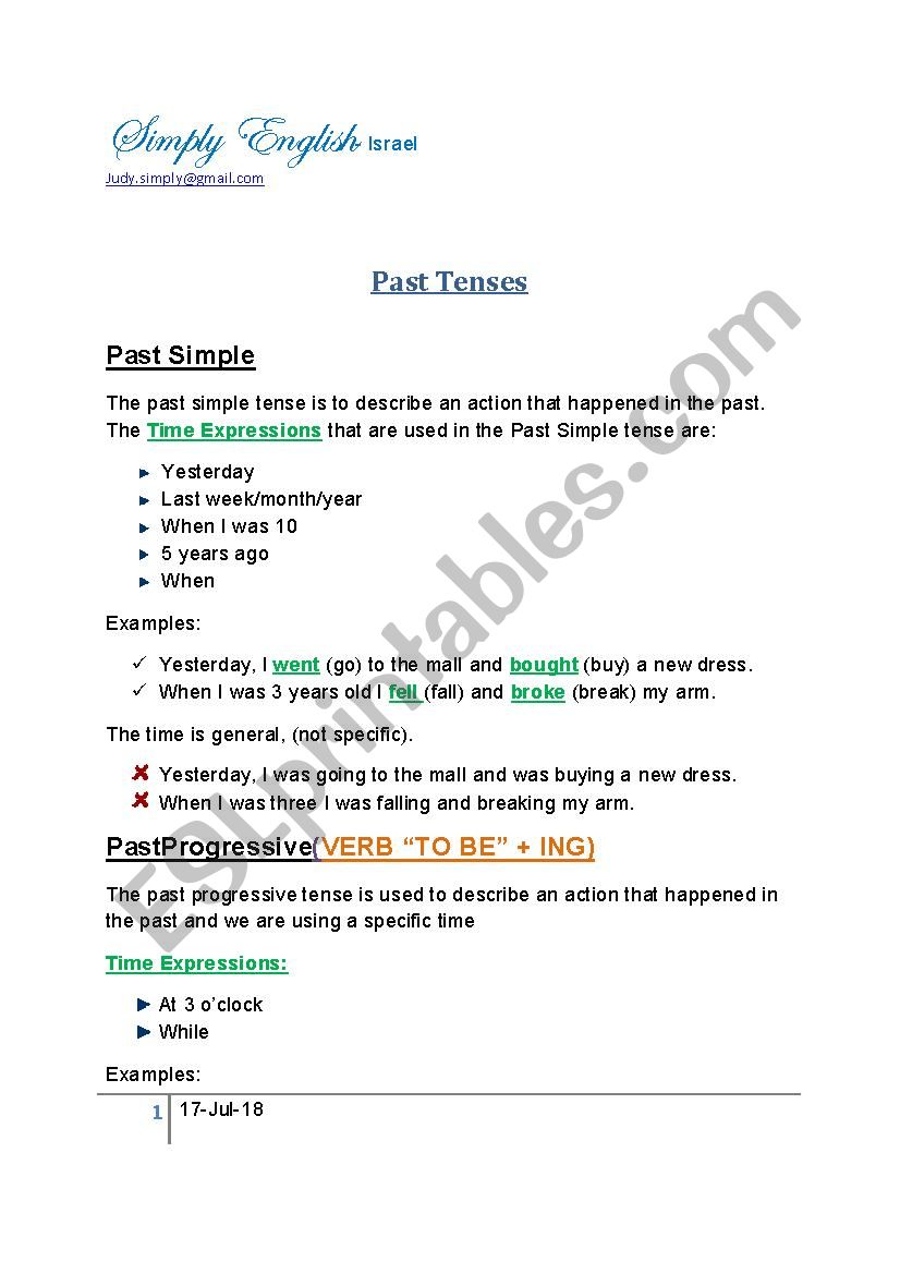 Past Tenses worksheet