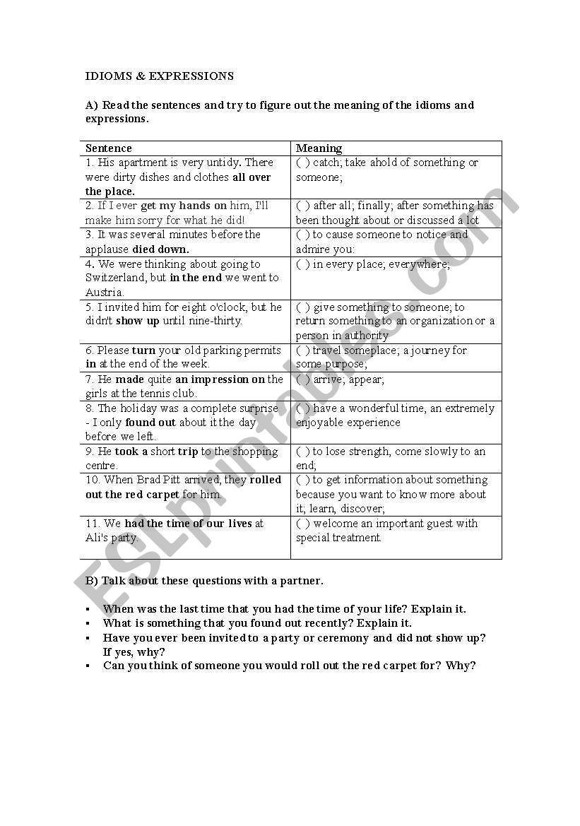 idioms & expressions - money worksheet