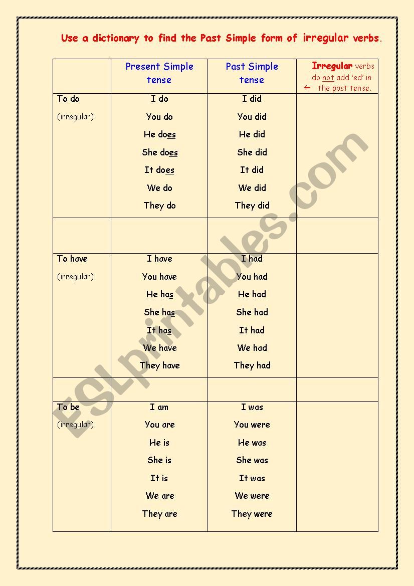 verb tense - simple past - ESL worksheet by aftab57