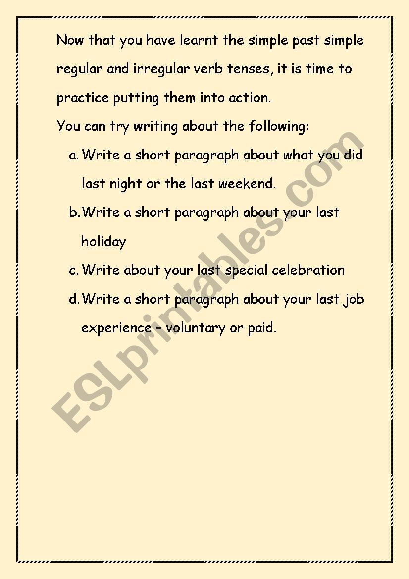 verb tense - simple past - ESL worksheet by aftab57
