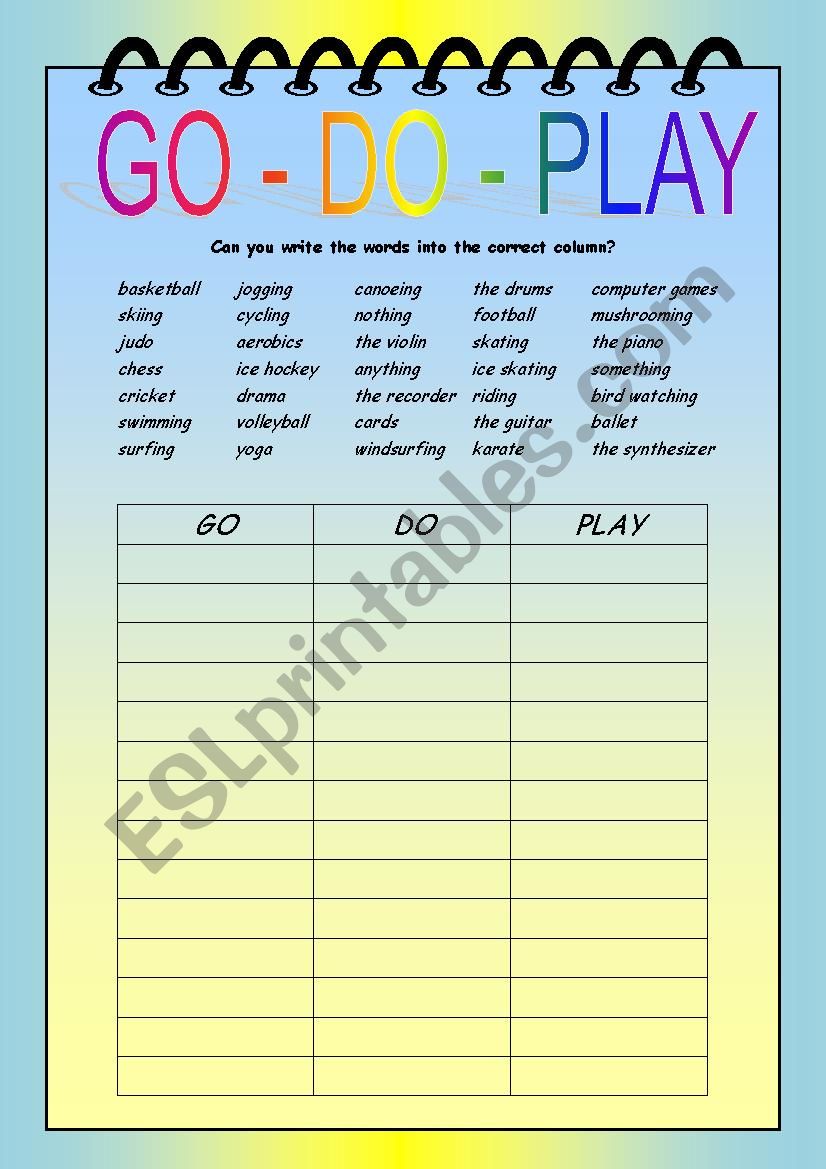GO - DO - PLAY worksheet