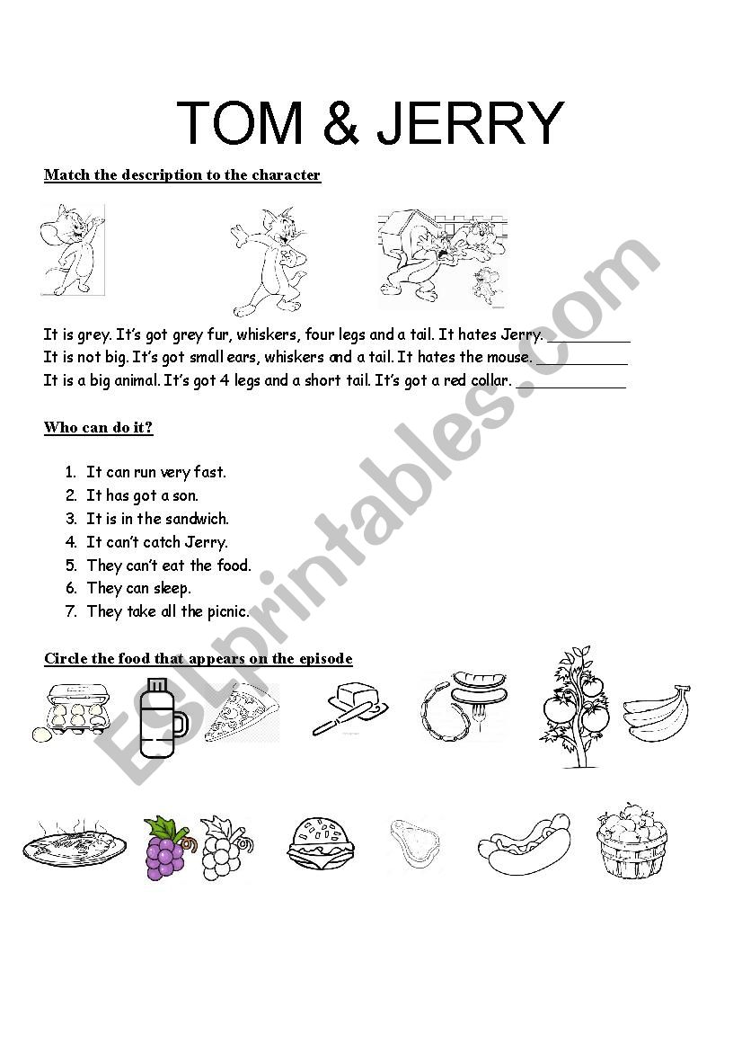 Tom and Jerry Picnic worksheet