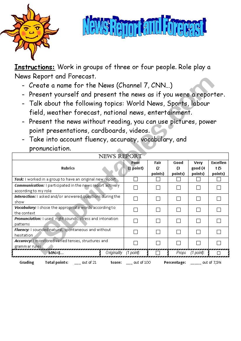 A fun TV news role play- working wit…: English ESL worksheets pdf & doc