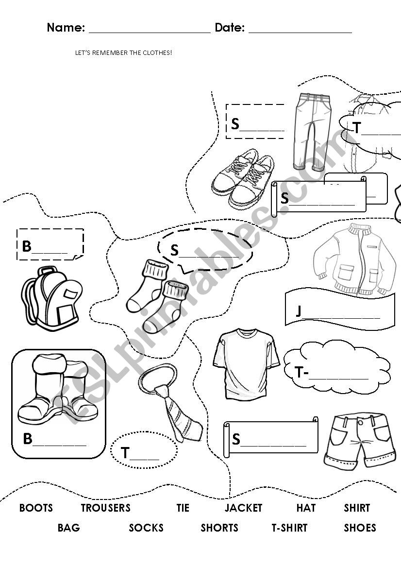 Name the clothes! worksheet