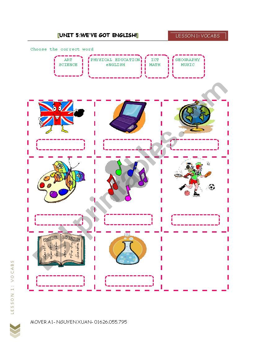 school subjects worksheet