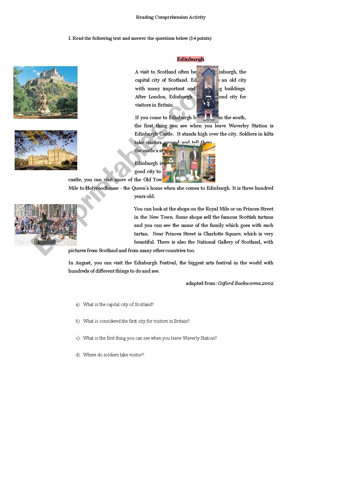 Reading comprehension - city worksheet