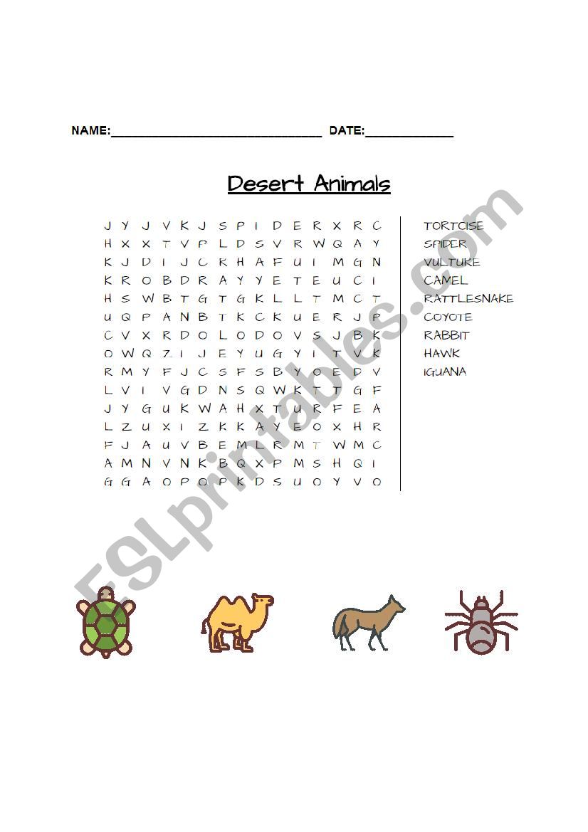 Desert Animals Word Search - ESL worksheet by tatals