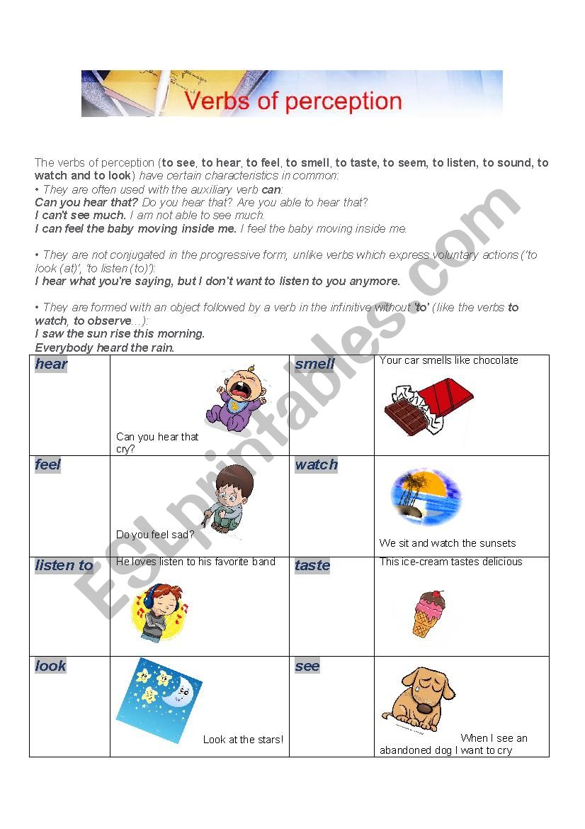 VERBS OF PERCEPTION worksheet