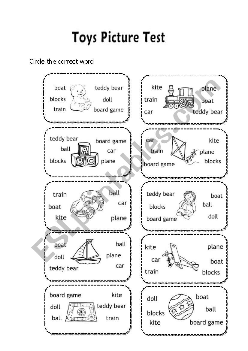 toys picture test for first grade