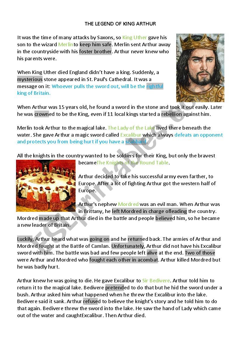 King Arthur, Robin Hood worksheet