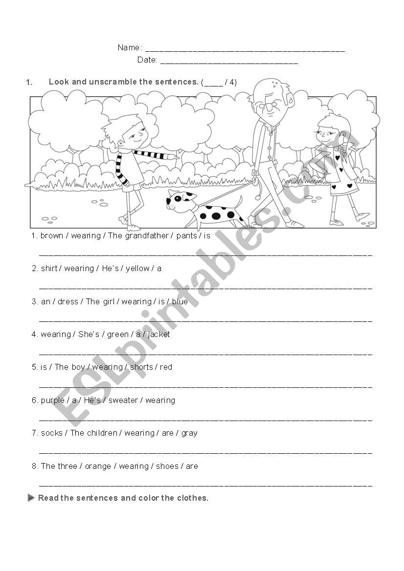 Clothes and prepositions worksheet