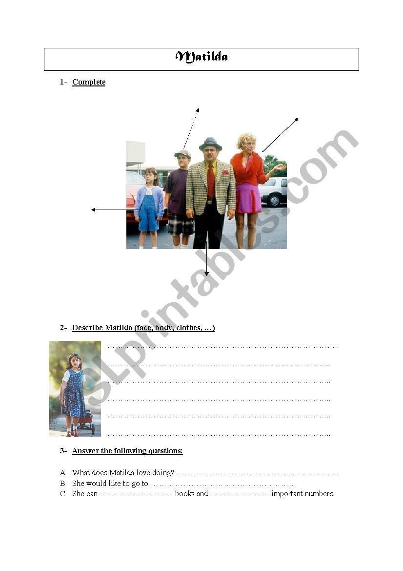 Matilda - Movie worksheet