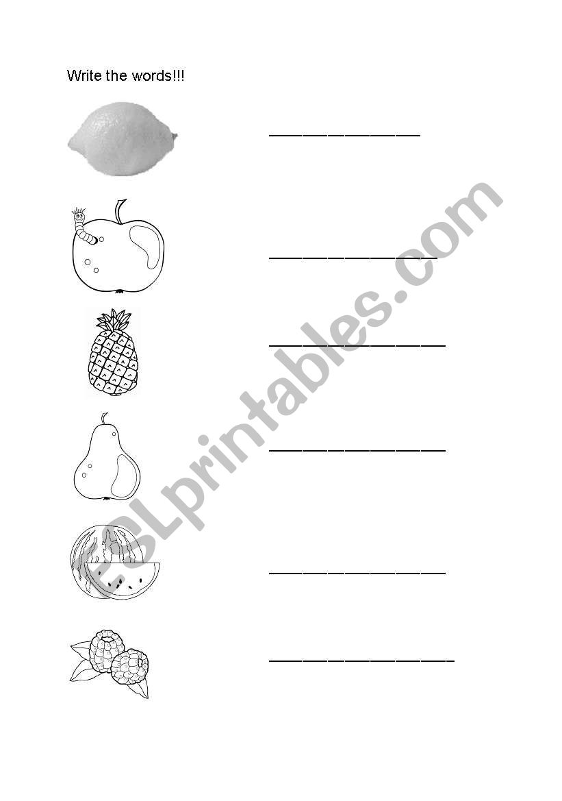 Write the words of fruit worksheet