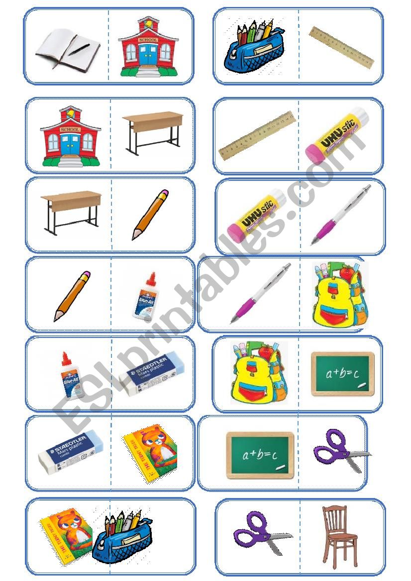 School things domino worksheet