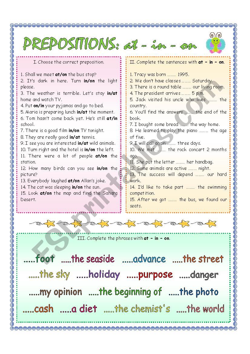 Prepositions: at - in - on worksheet