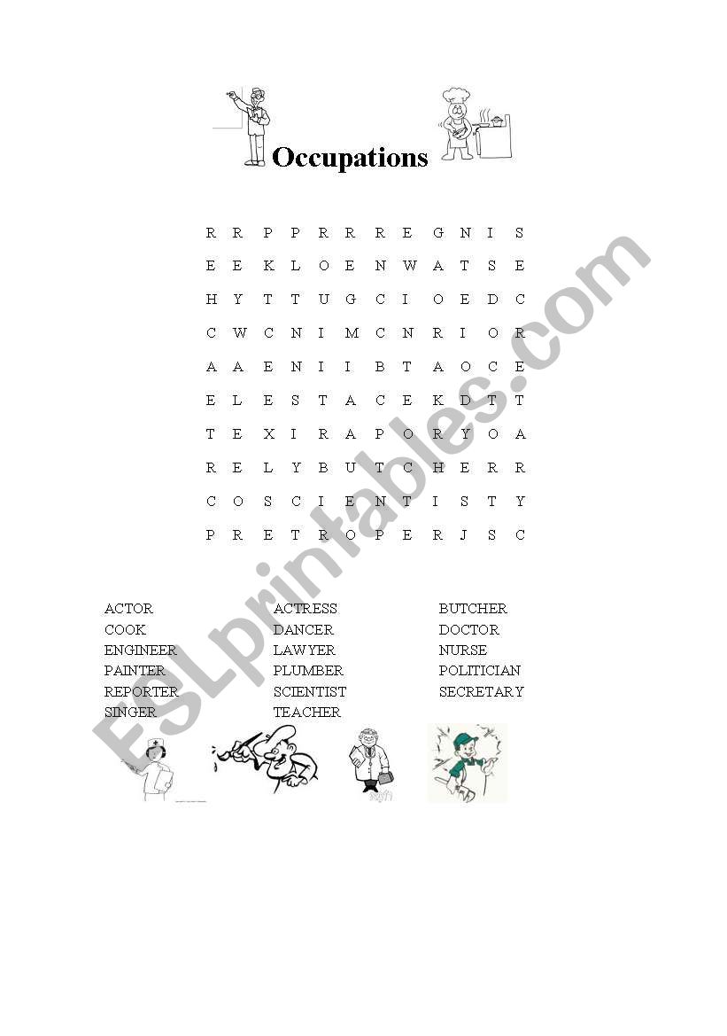 Jobs Wordsearch worksheet