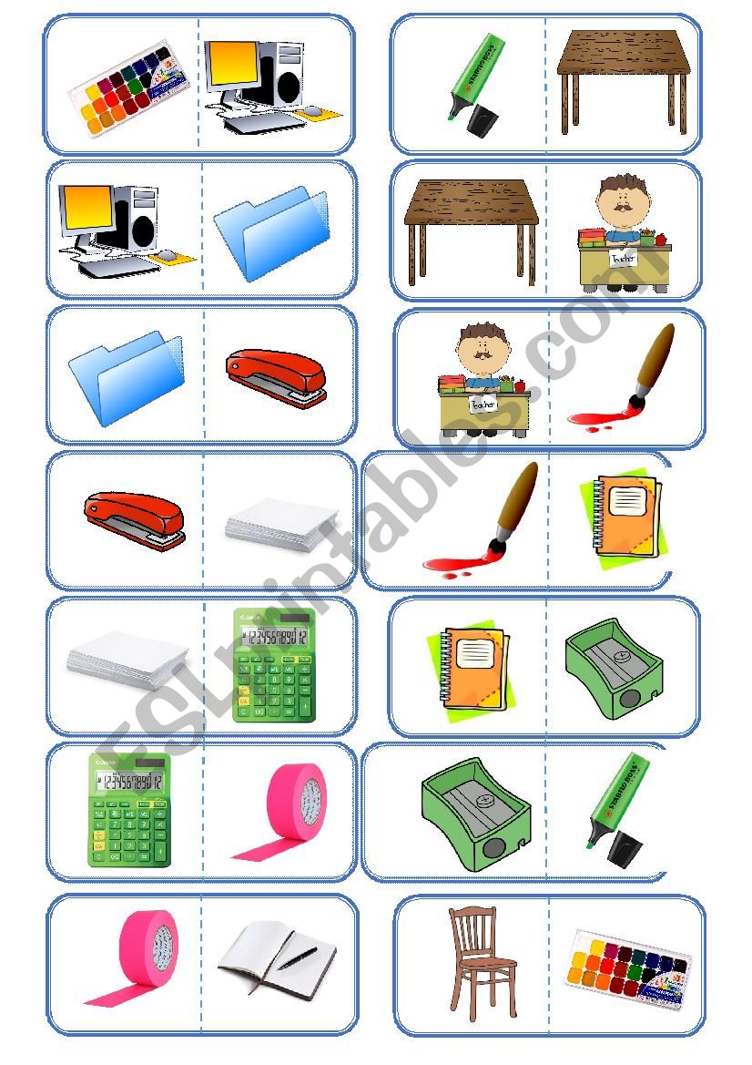 School things domino worksheet