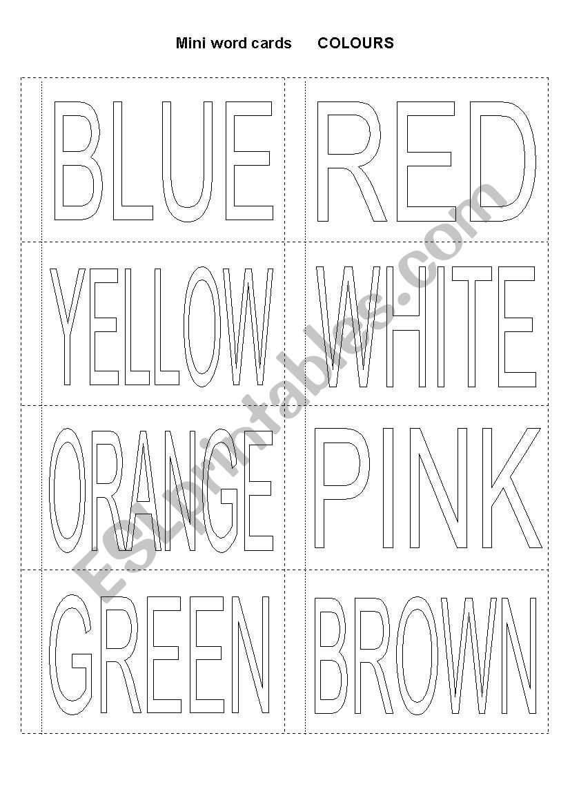 Mini word card colours worksheet