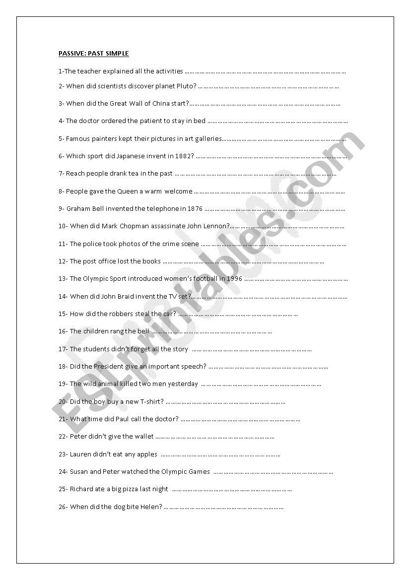 Passive Voice in the PAST worksheet