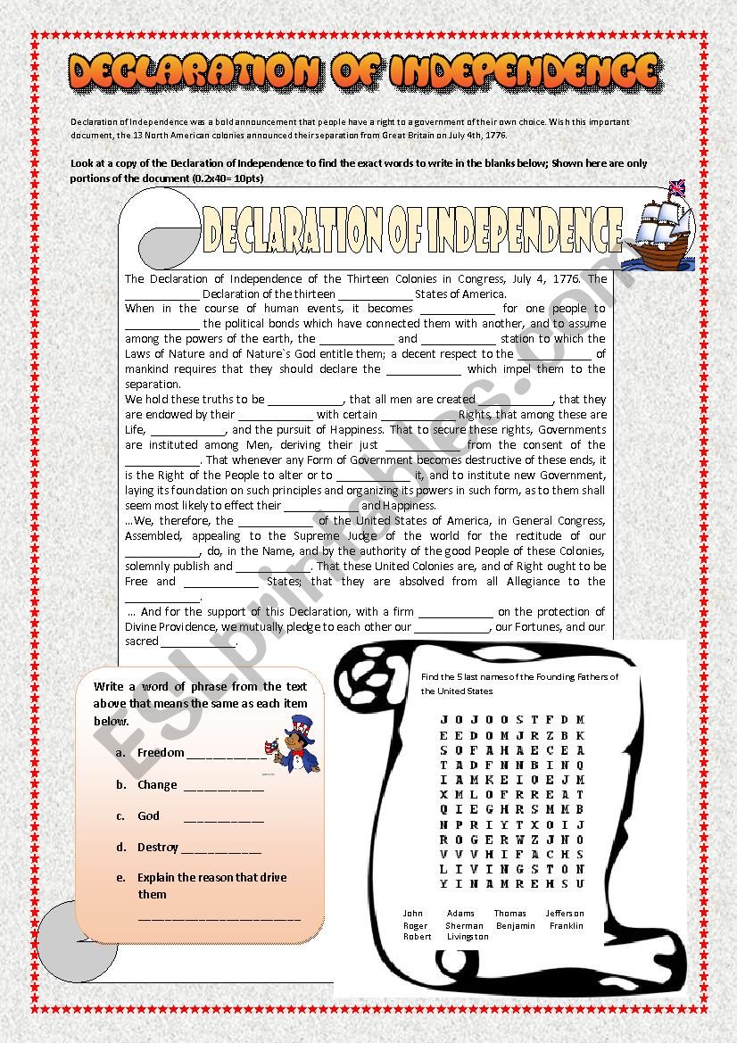 Declaration of Independence - ESL worksheet by Sol205