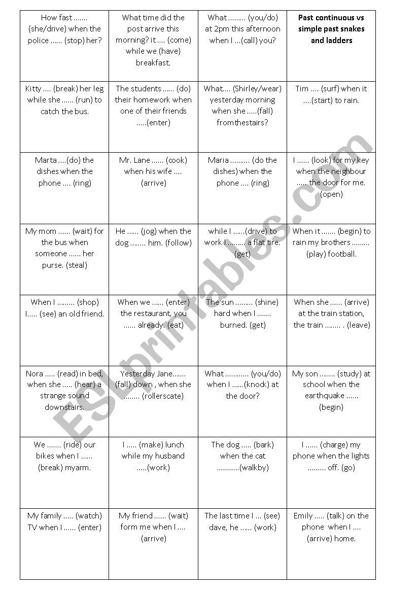 BOARDGAME: Past continuous vs simple past