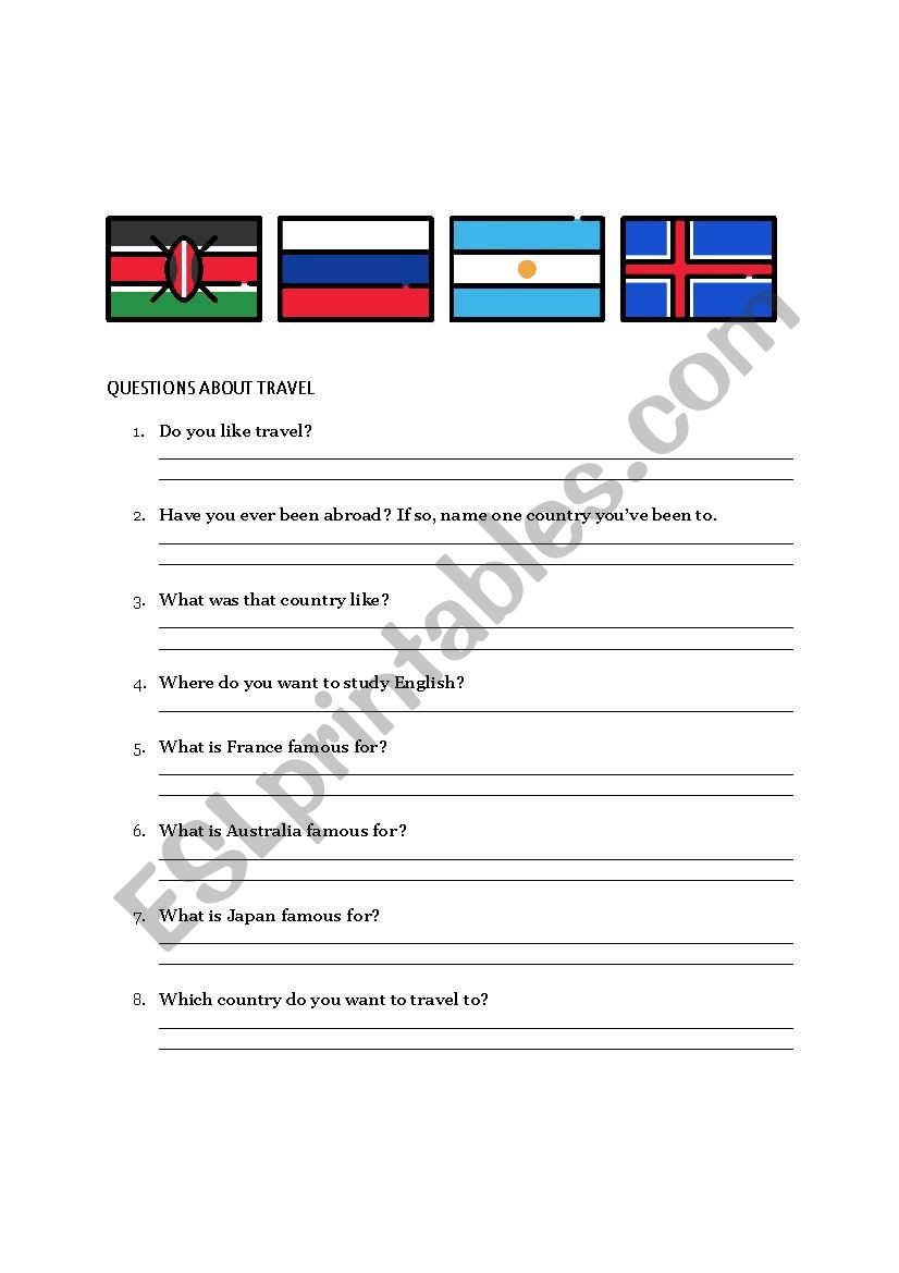 Questions About Travel worksheet