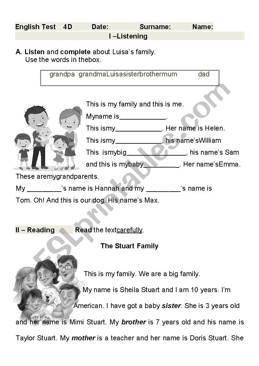 Family worksheet