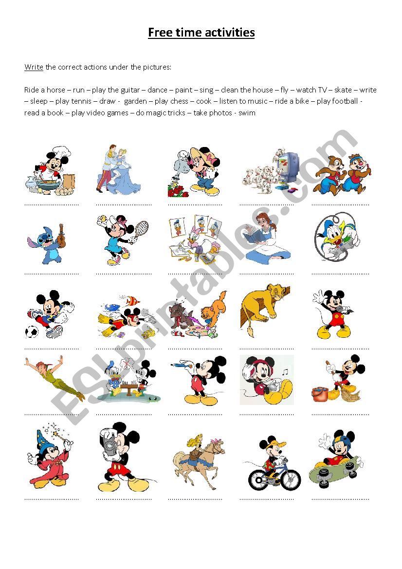 Free time activities Disney worksheet