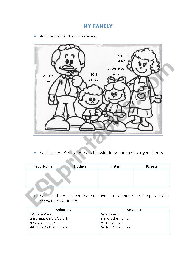 My family worksheet