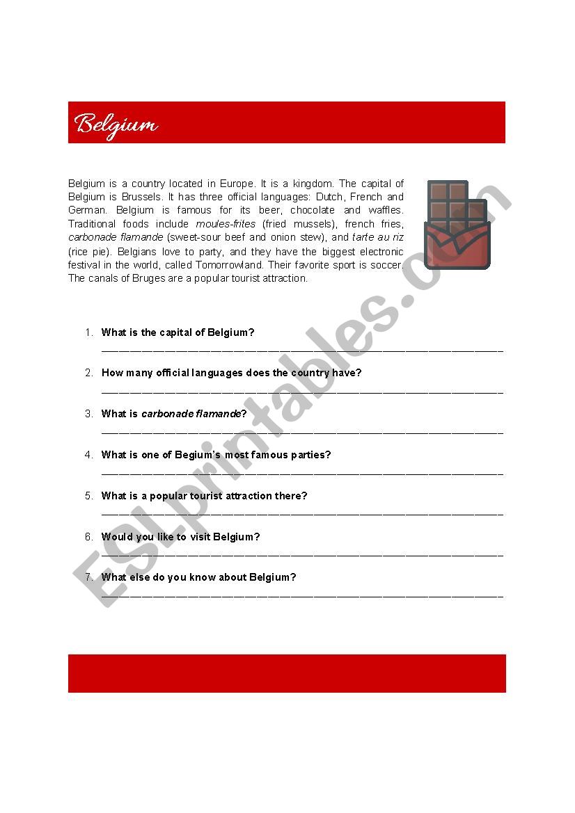 Belgium Facts worksheet