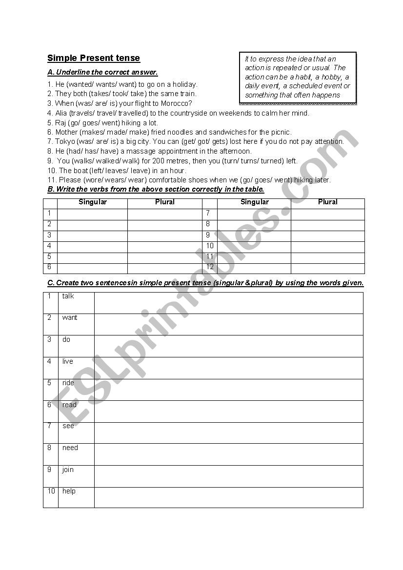 Simple Present Tense worksheet