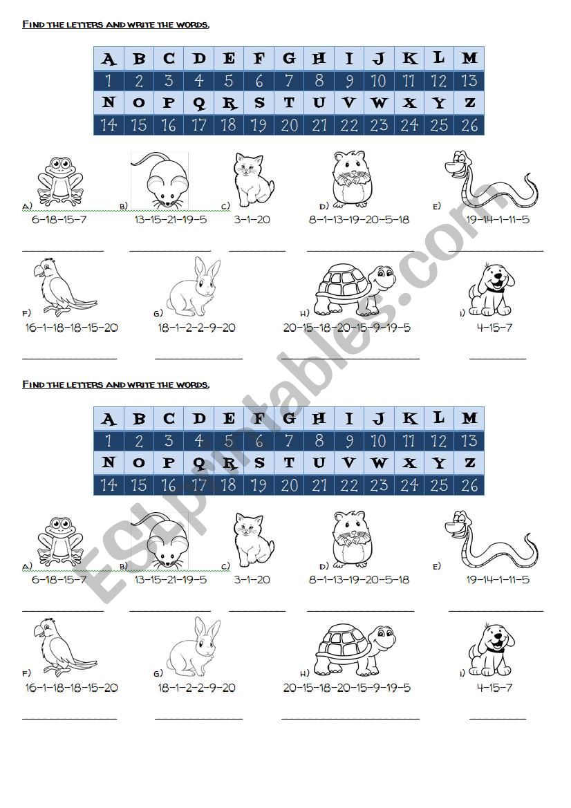 Pets - write by code worksheet