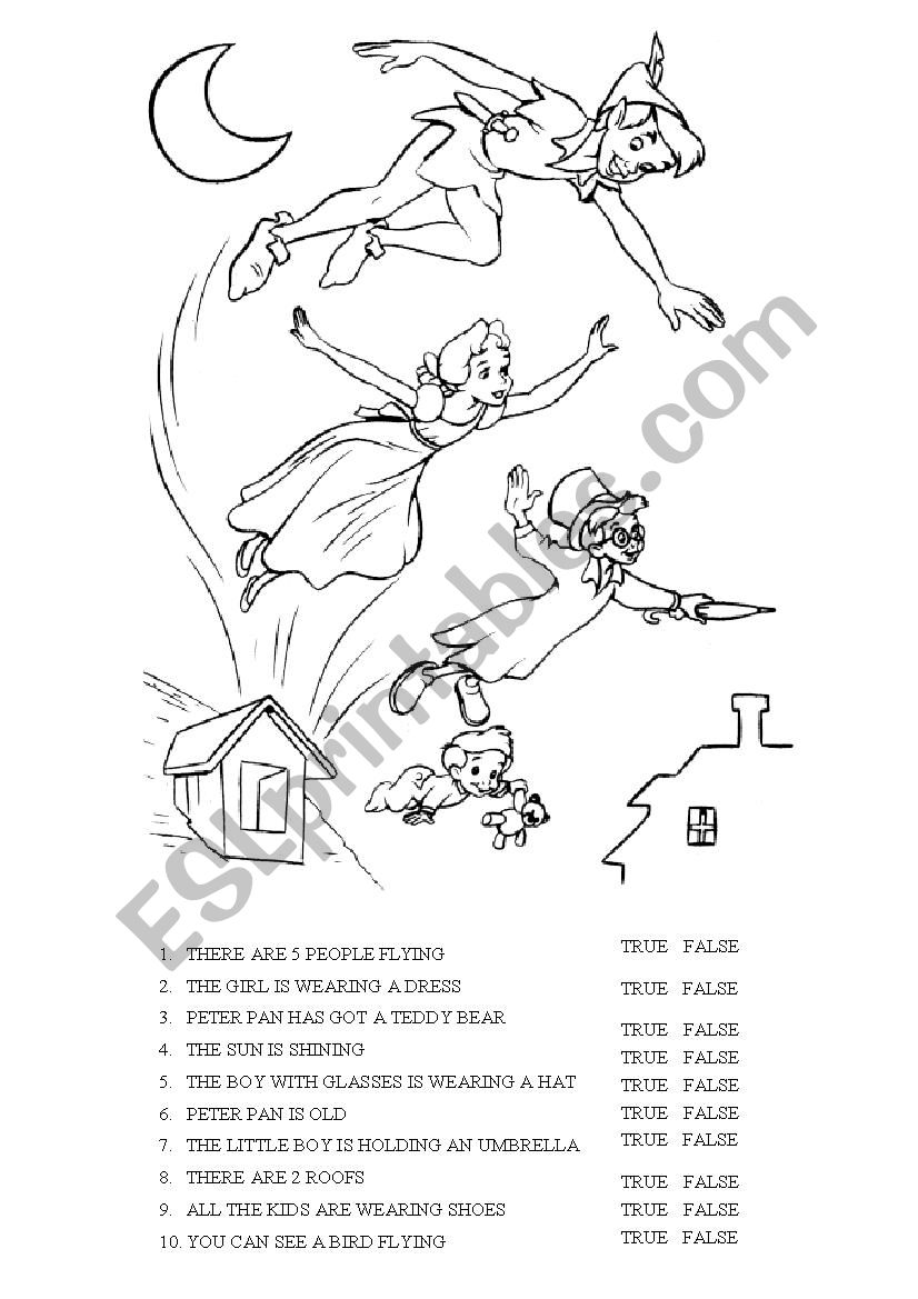 True or False Peter Pan worksheet