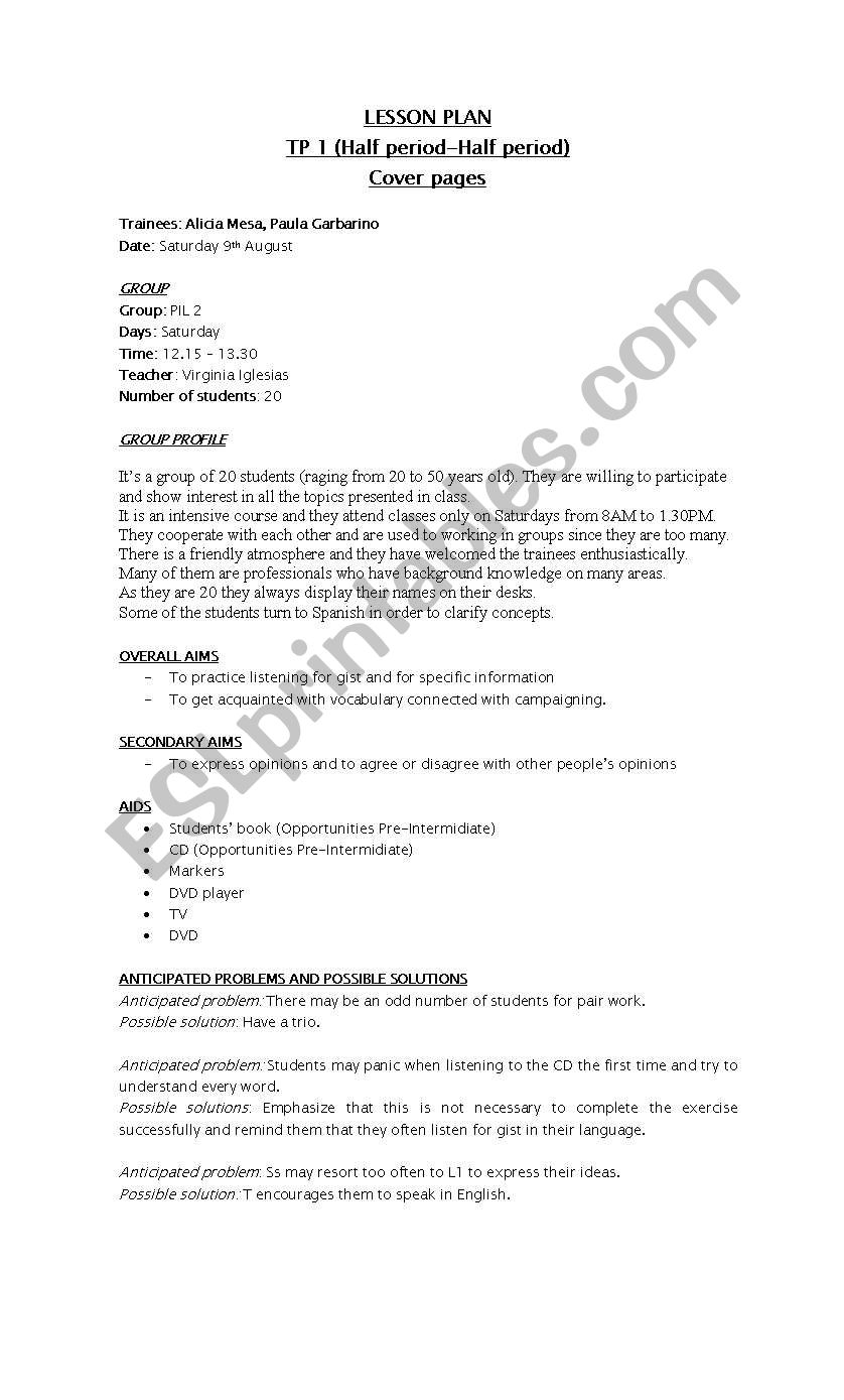 Lesson plan skills worksheet