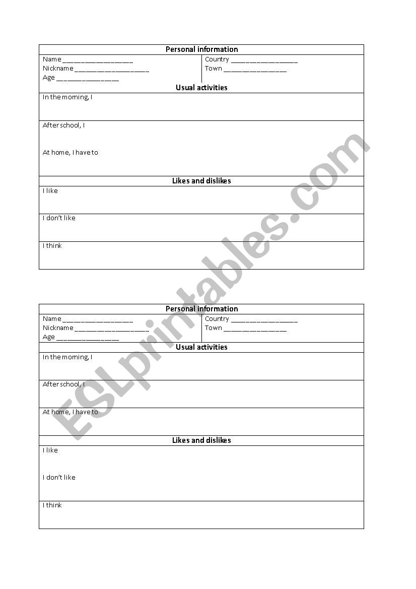 Writing a profile worksheet