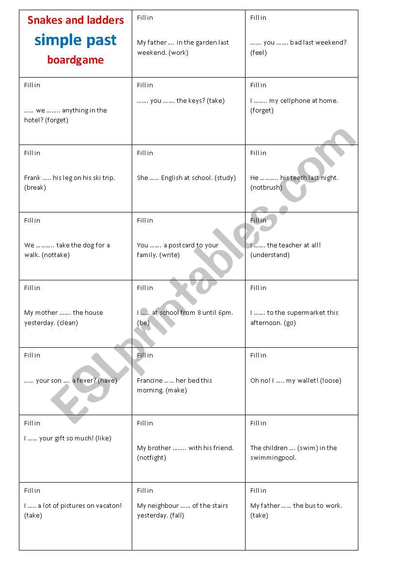 Snakes and ladders, SIMPLE PAST